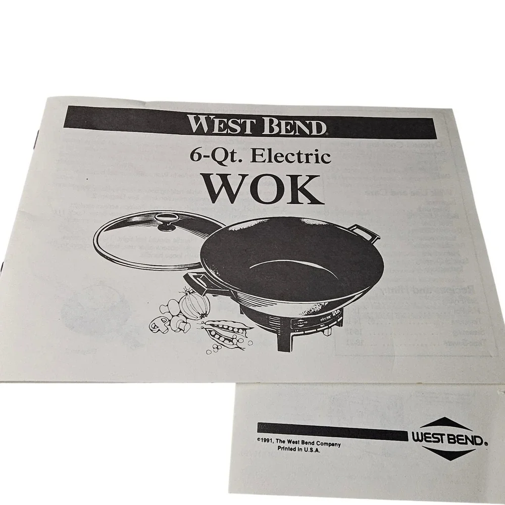 West Bend 6 Quart Electric Wok 79525X 90s Red Lid Non-Stick Fry Pan Vintage USA